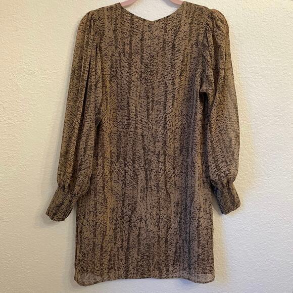 Rory Beca Silk Snakeskin Print Mini Shift Dress Small Cuff Blouson Sleeves Brown - Picture 9 of 12